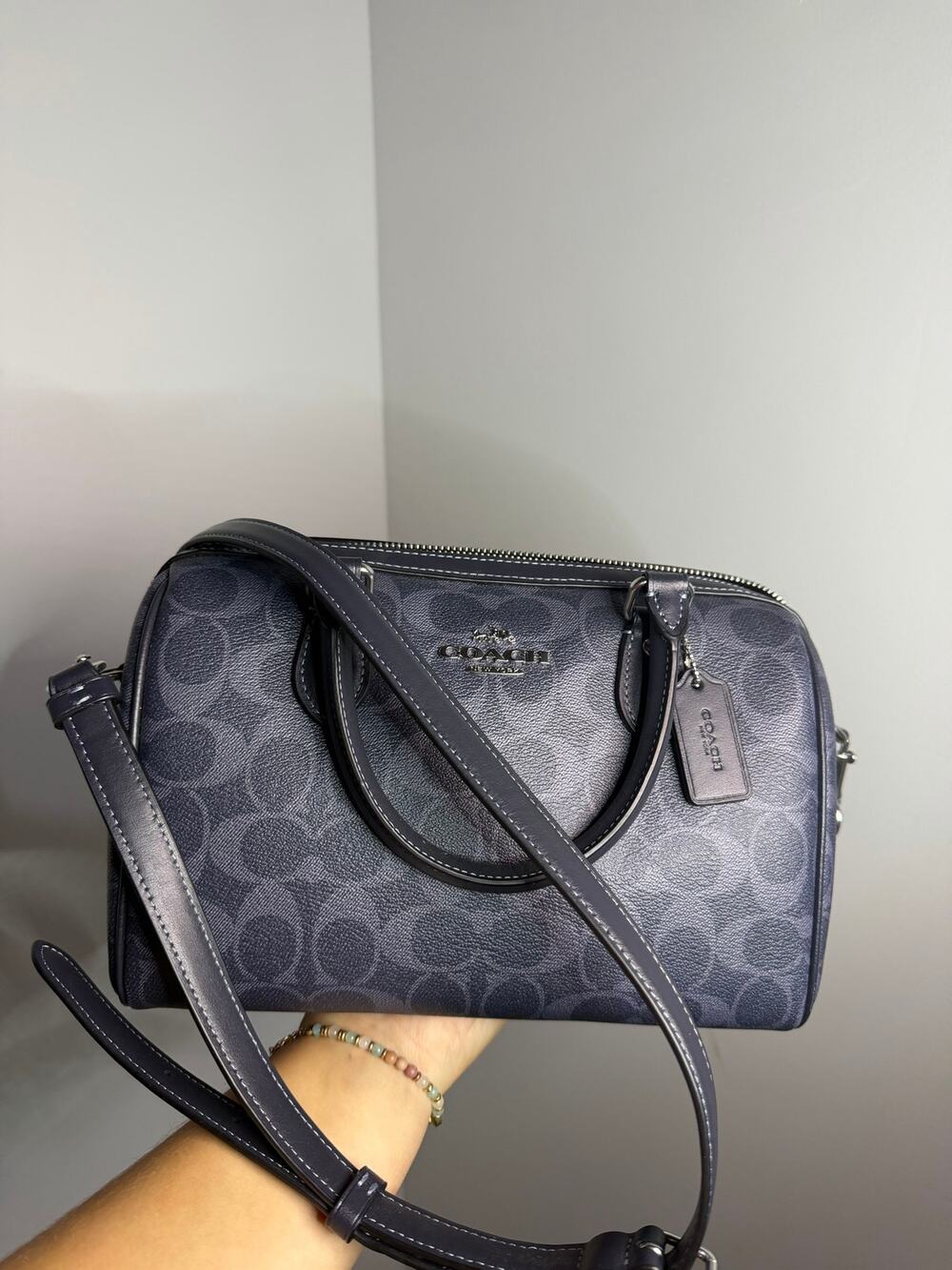 Coach Rowan Satchel In Signature Canvas Midnight Navy Crossbody Bag Purse